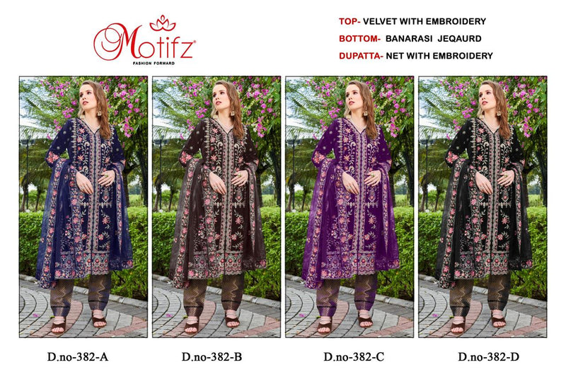 Motifz D No 382 Velvet With Heavy Embroidery Work Salwar Suits Collection