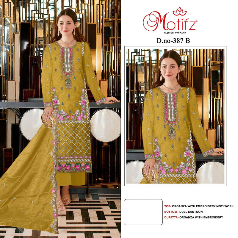 Motifz D NO 387 Organza With Embroidery Work Pakistani Salwar Suit Collection