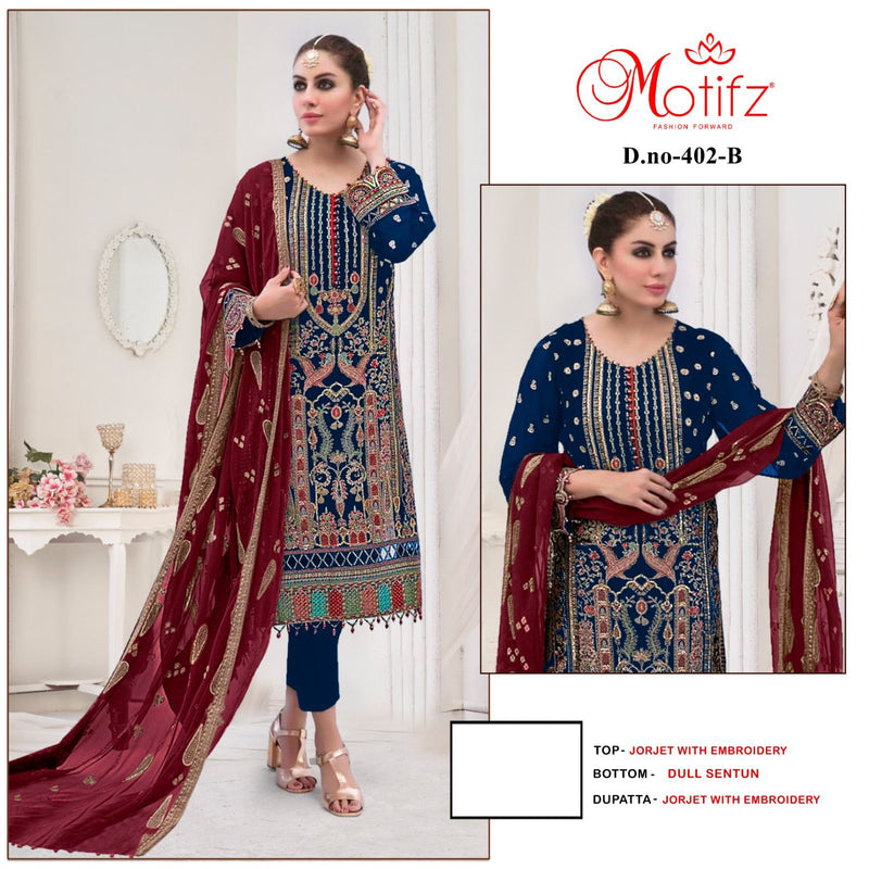 Motifz D No 402 Georgette With Embroidery Fancy Pakistani Suit Collection