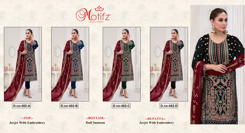 Motifz D No 402 Georgette With Embroidery Fancy Pakistani Suit Collection