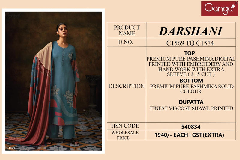 Ganga Darshani Pashmina Digital Printed With Embroidery Suit Collection