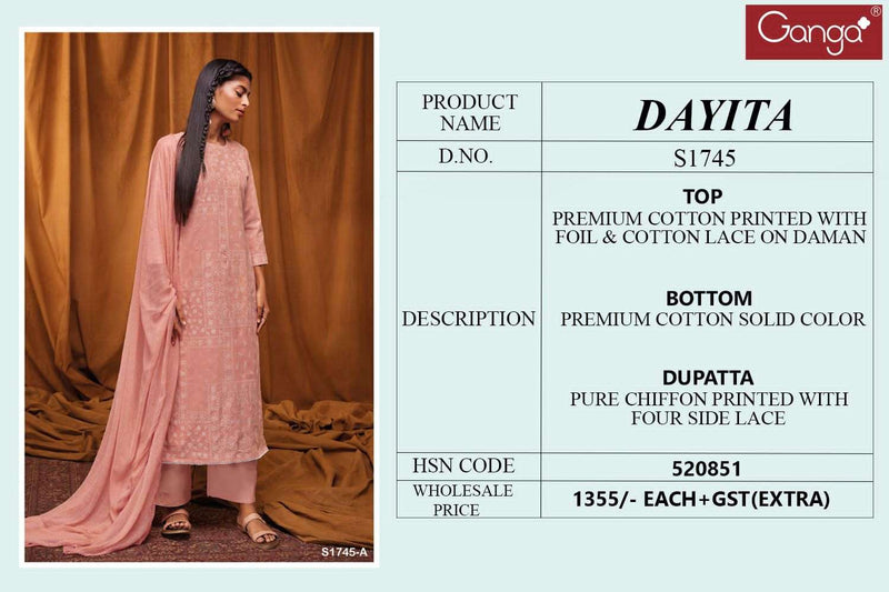 Ganga Dayita 1745 Cotton Foil Printed Designer Fancy Salwar Suits