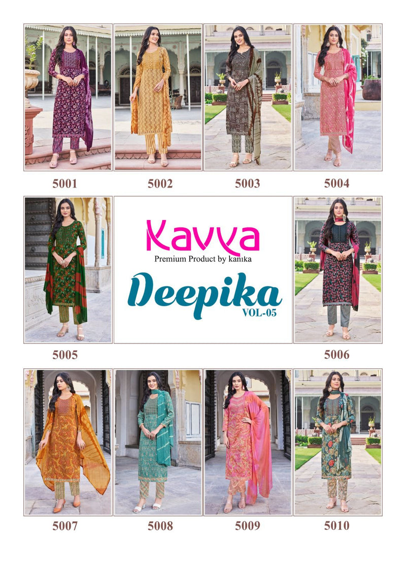 Kavya Deepika Vol 5 Rayon With Embroidery Neck Work Fancy Kurti With Bottom
