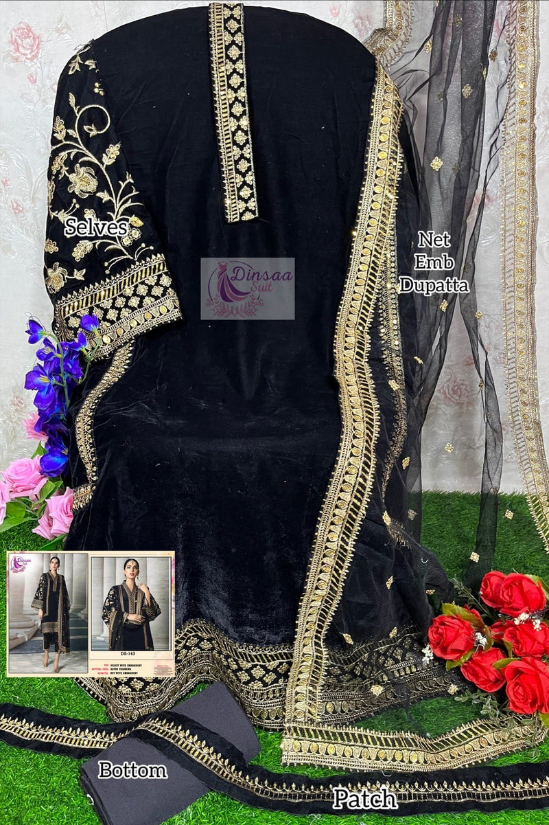 Dinsaa Suit Ds 143 Velvet Heavy Embroidey Pakistani Salwar Kameez Collection