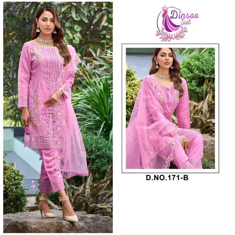 Dinsaa Suit Dno 171 Organza Embroidered Khatli Work Salwar Suit