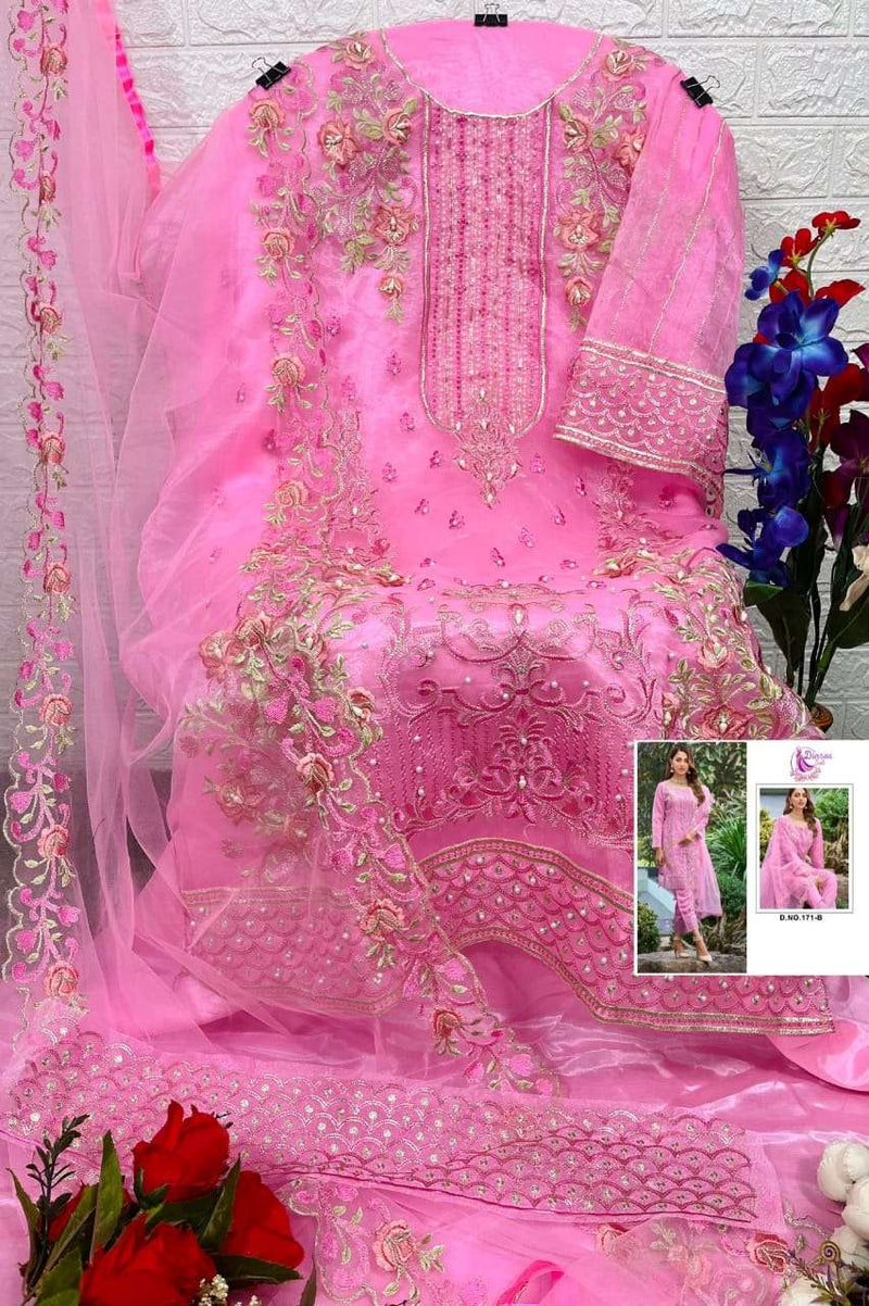 Dinsaa Suit Dno 171 Organza Embroidered Khatli Work Salwar Suit