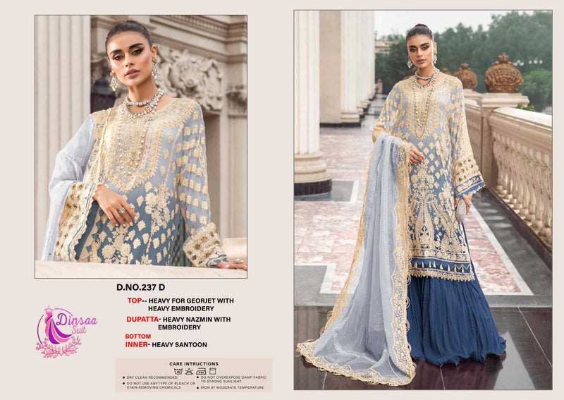 Dinsaa Suit Dno 237 Georgette With Heavy Embroidery Work Pakistani Suit