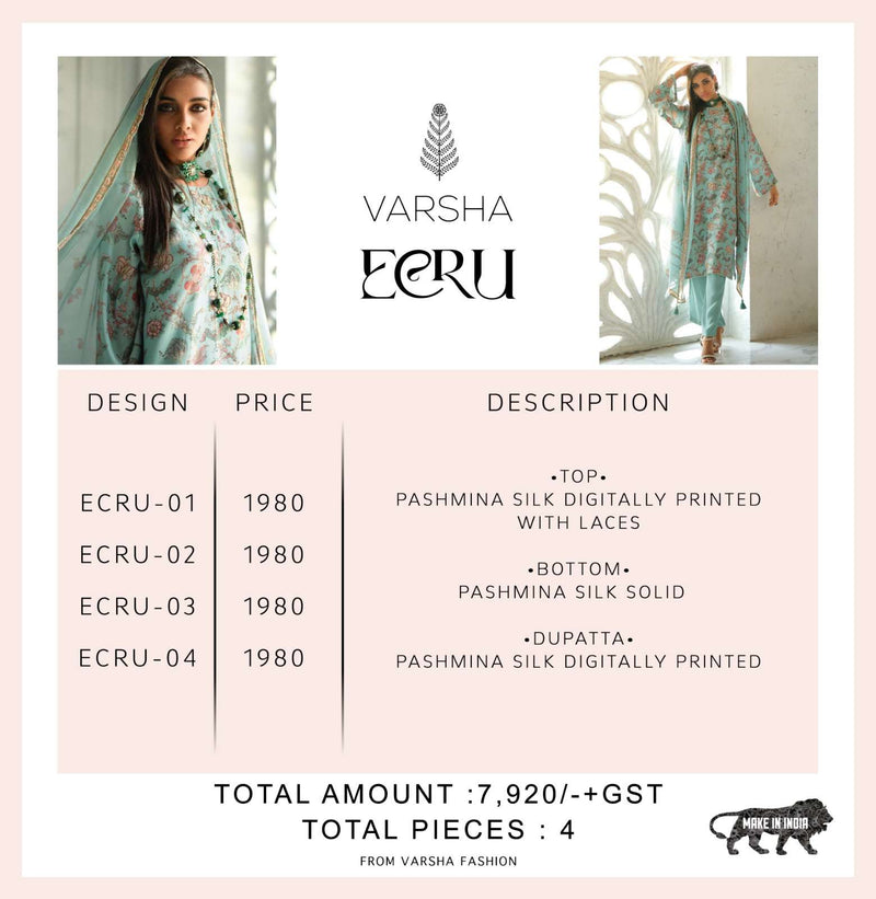 Varsha Ecru Pashmina Digitally Printed Exclusive Designer Suit Collection