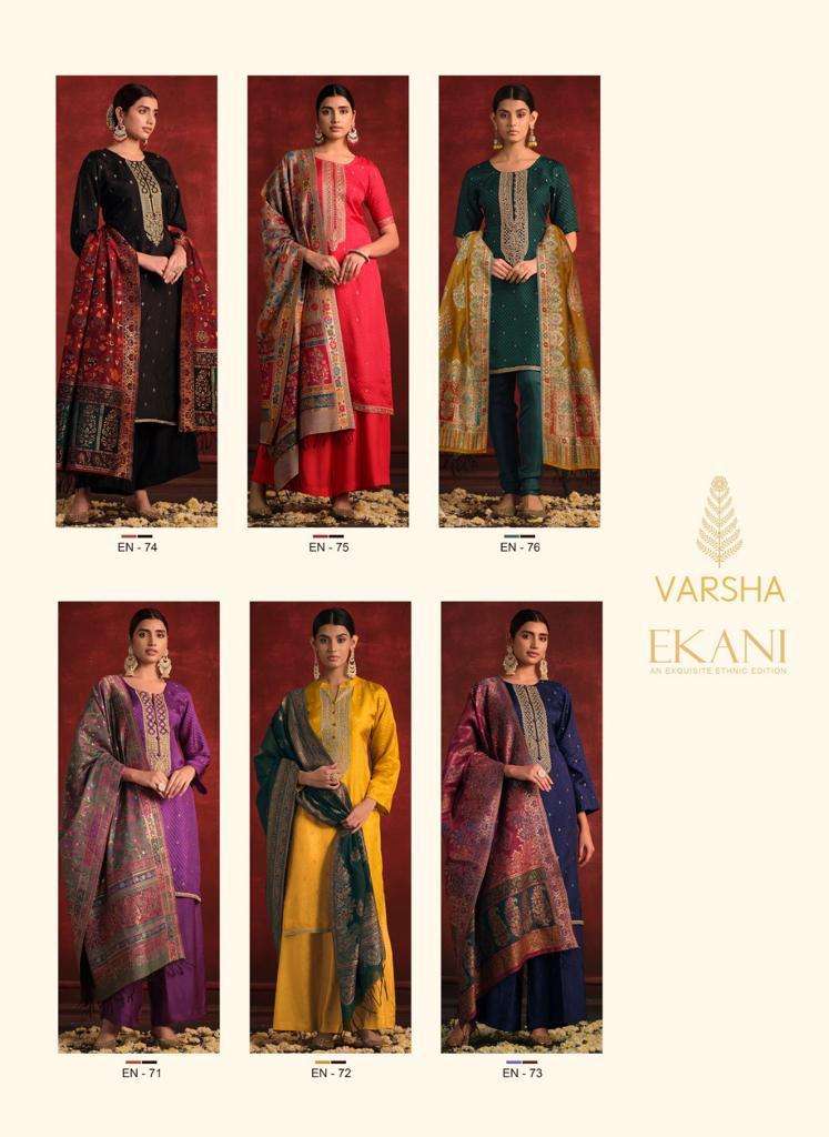 Varsha Ekani Viscose Printed Embroidered Designer Party Wear Suit Collection