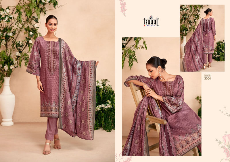 Ishaal Prints Embroidered Vol 3 Lawn Cotton Fancy Embroidery Work Suits