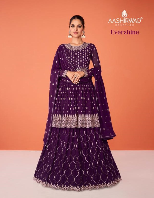 Aashirwad Creation Evershine Real Georgette With Heavy Embroidery Designer Ready Made Suits