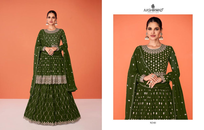 Aashirwad Creation Evershine Real Georgette With Heavy Embroidery Designer Ready Made Suits