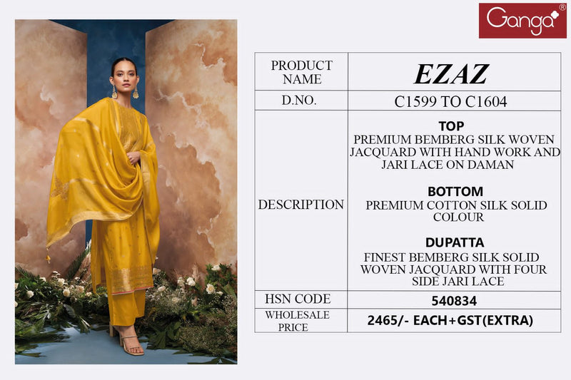 Ganga Ezaz Jacquard With Handwork Designer Party Wear Suits