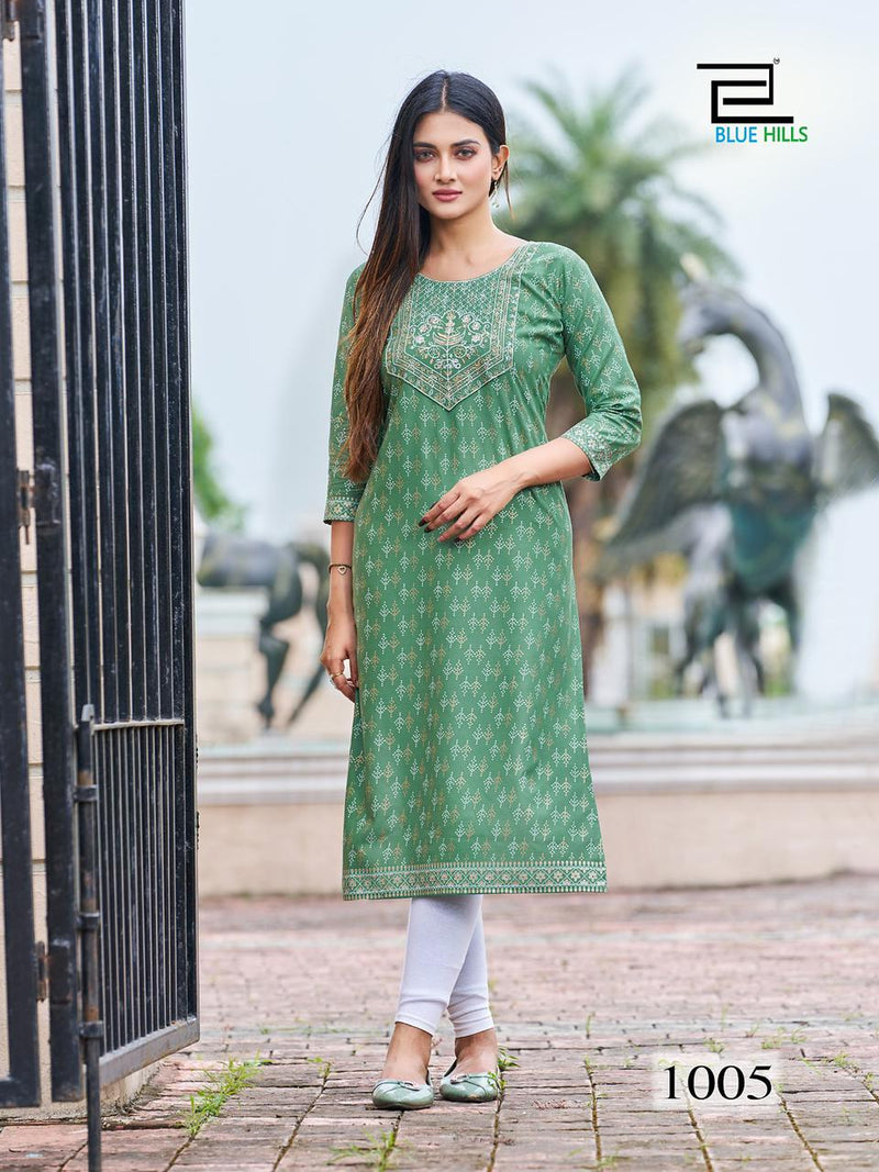 Blue Hills Festival Night Short Vol 1 Rayon Embroidery With Sequence Kurtis