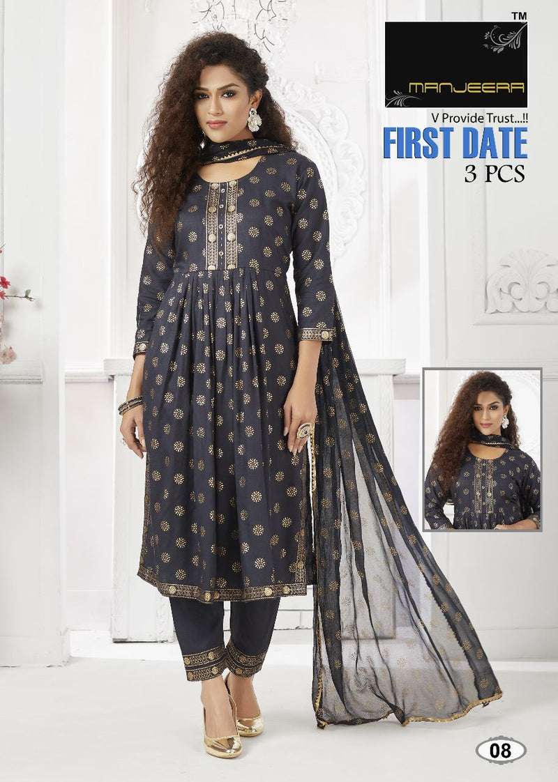 Manjeera Fashion First Date Two Tone Gold Capsule Print Fancy Kurti Combo Set