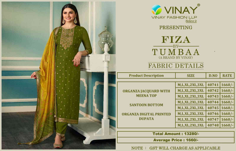 Vinay Fashion Tumbaa Fiza Organza Jacquard Designer Ready Made Suits