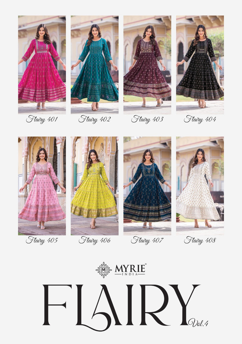 Mayrie India Flairy Vol 4 Rayon Printed With Embroidery Work Gowns