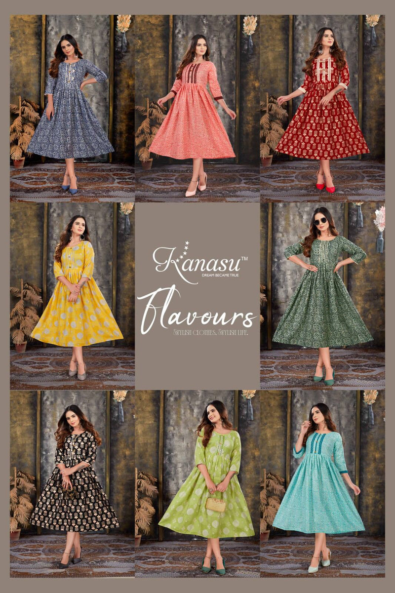 Kanasu Flavours Rayon Capsule Prints Fancy Frock Style Kurtis