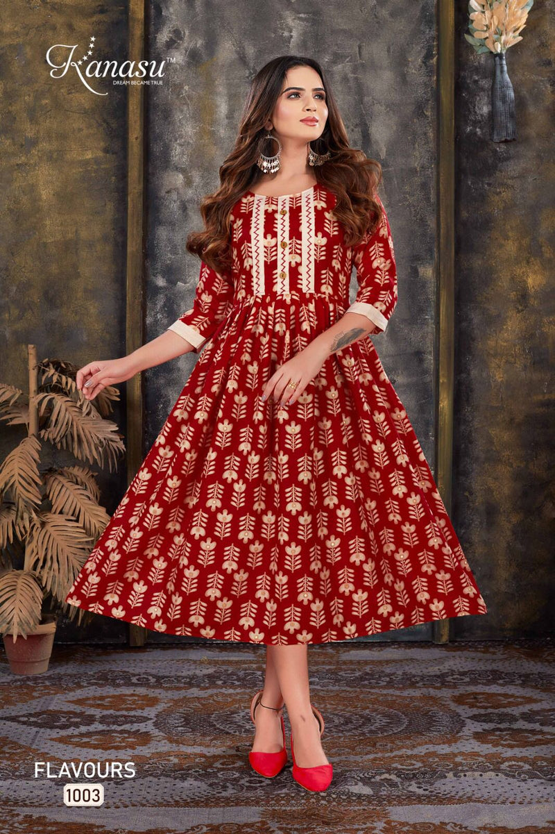 Kanasu Flavours Rayon Capsule Prints Fancy Frock Style Kurtis