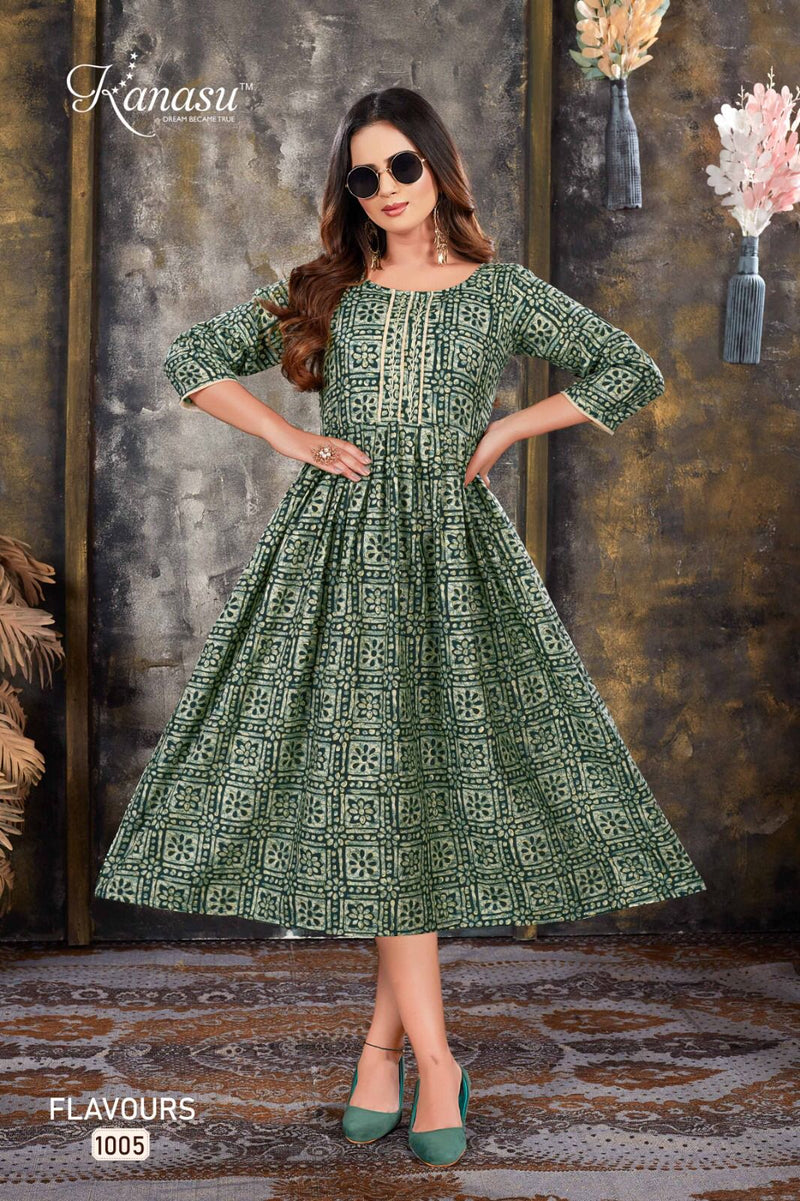 Kanasu Flavours Rayon Capsule Prints Fancy Frock Style Kurtis