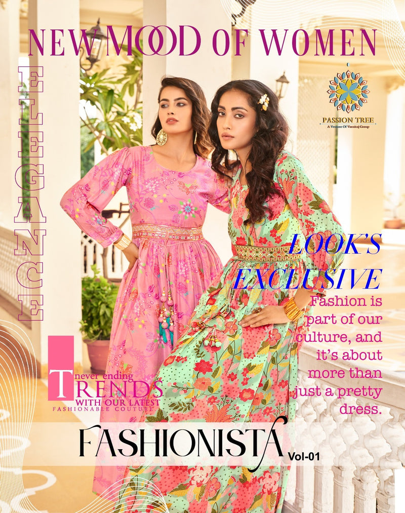 Passion Tree Fashionista Vol 1 Muslin With Digital Prints Fancy Alia Cut Style Gowns
