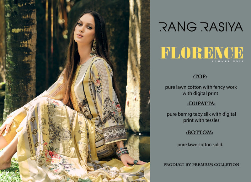 Rang Rasiya Florence Pure Lawn Cotton Digital Print With Fancy Work Suits