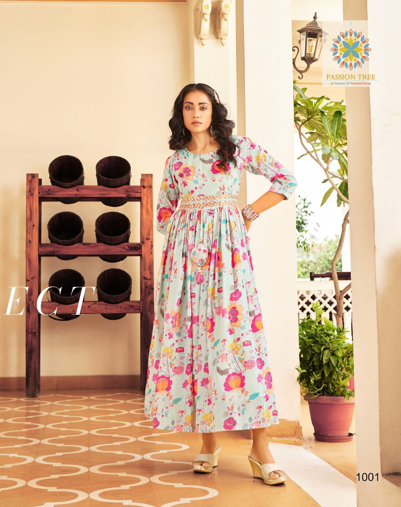 Passion Tree Fashionista Vol 1 Muslin With Digital Prints Fancy Alia Cut Style Gowns