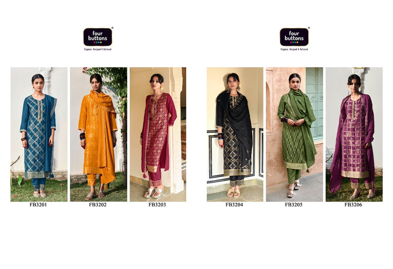 Four Buttons Banaras Vol 3 Silk Jacquard With Fancy Hand Work Designer Ready Made Suits