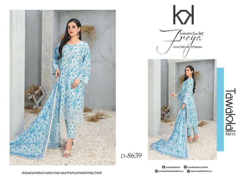 Tawakkal Fabrics Freya Lawn Daman Embroidered Digital Printed Pakistani Salwar Kameez