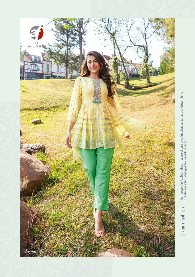 Anju Fabrics Fusion Vol 2 Mul Cotton Fancy Embroidery Designer Top With Bottom Combo Set