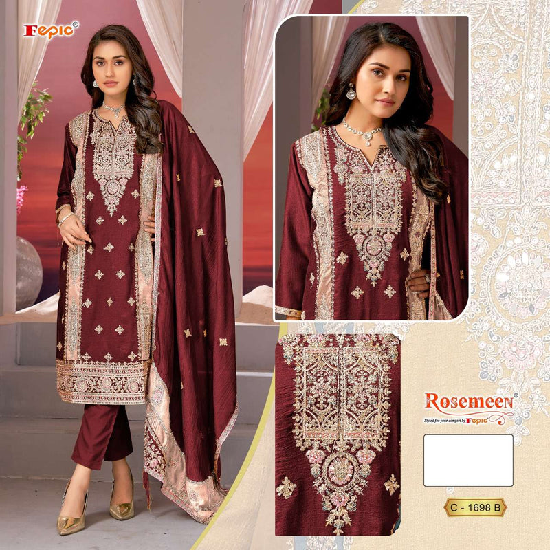 Fepic Rosemeen C 1698 Chinon Embroidered With Jarkan Work Pakistani Salwar Kameez
