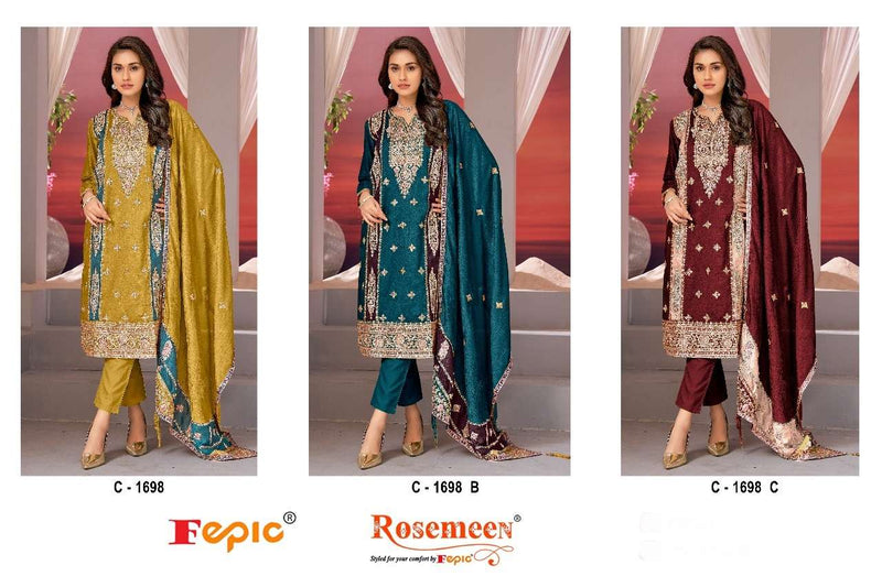 Fepic Rosemeen C 1698 Chinon Embroidered With Jarkan Work Pakistani Salwar Kameez