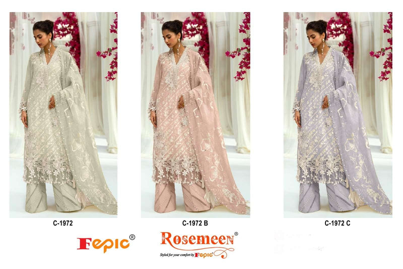 Fepic Rosemeen C 1972 Organza Embroidered Handwork Pakistani Suit