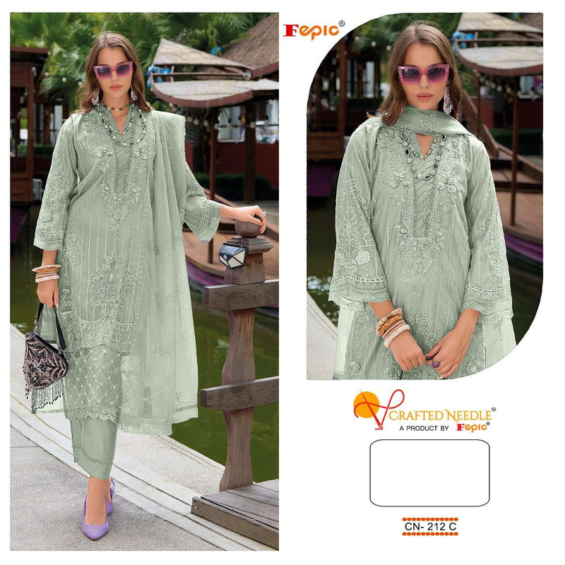 Fepic Crafted Needle Cn 212 Organza Embroidered Jarkan Work Pret Kurti