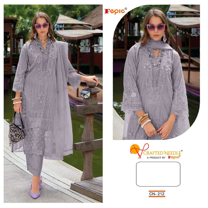 Fepic Crafted Needle Cn 212 Organza Embroidered Jarkan Work Pret Kurti