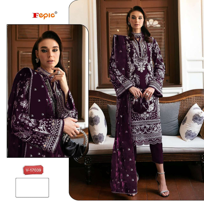 Fepic Suit C 17039 Pure Velvet Embroidered Pakistani Designer Suit