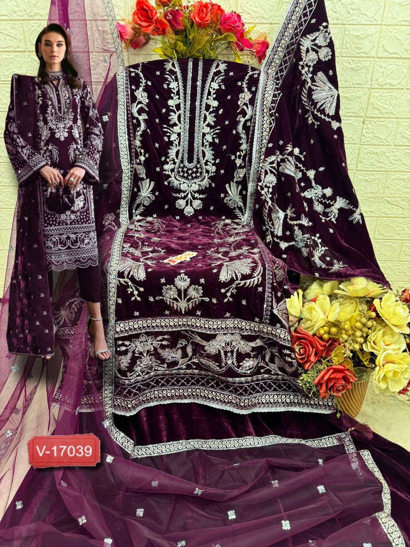 Fepic Suit C 17039 Pure Velvet Embroidered Pakistani Designer Suit