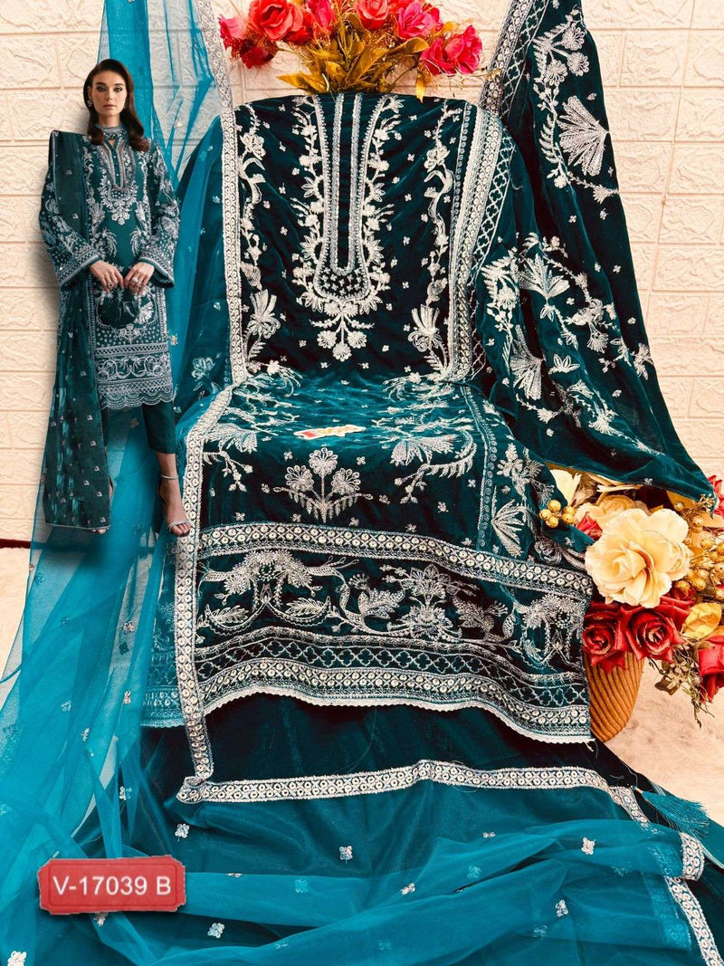Fepic Suit C 17039 Pure Velvet Embroidered Pakistani Designer Suit