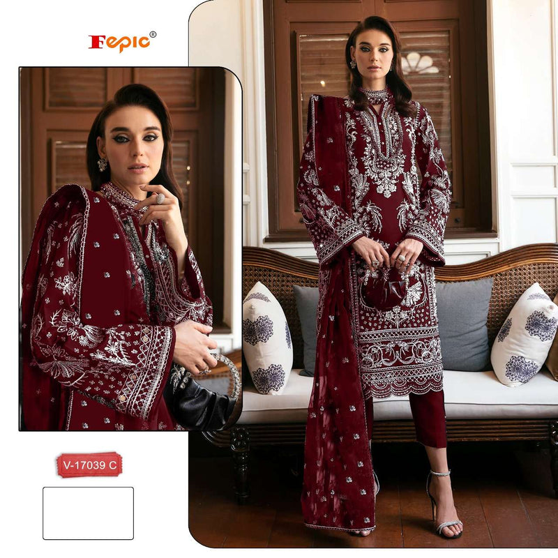 Fepic Suit C 17039 Pure Velvet Embroidered Pakistani Designer Suit