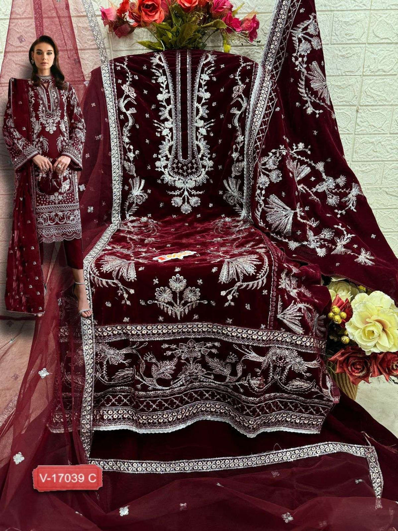 Fepic Suit C 17039 Pure Velvet Embroidered Pakistani Designer Suit