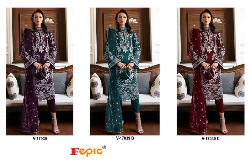 Fepic Suit C 17039 Pure Velvet Embroidered Pakistani Designer Suit