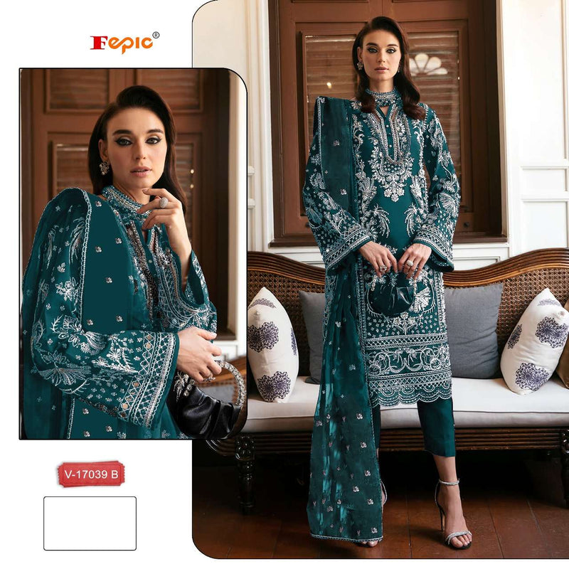 Fepic Suit C 17039 Pure Velvet Embroidered Pakistani Designer Suit