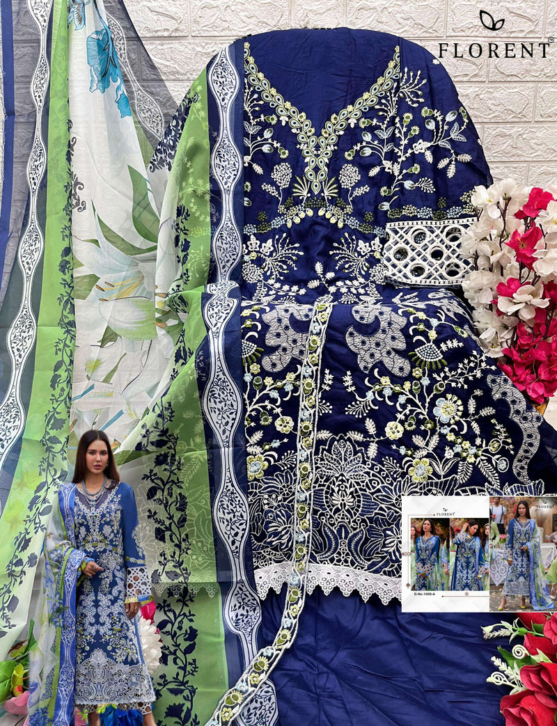 Florent D No 1008 Heavy Rayon Embroidery With Cut Work Lace Pakistani Designer Salwar Kameez