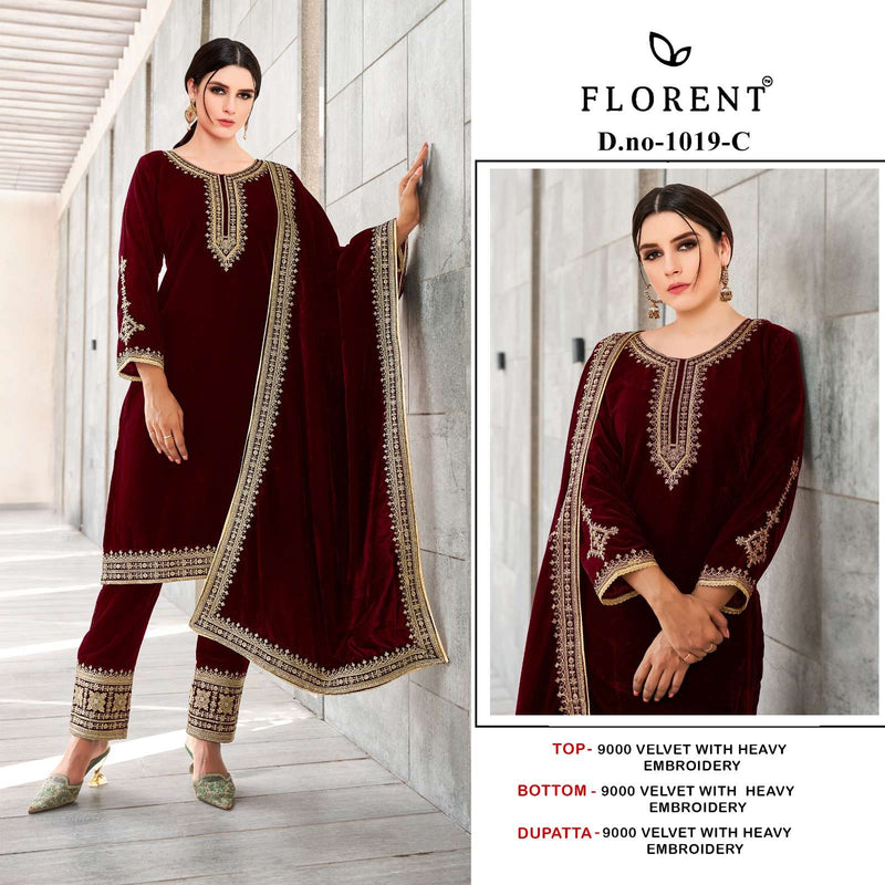 Florent Tm 1019 Abcd Velvet Heavy Embroidery Work Winter Wear Suit
