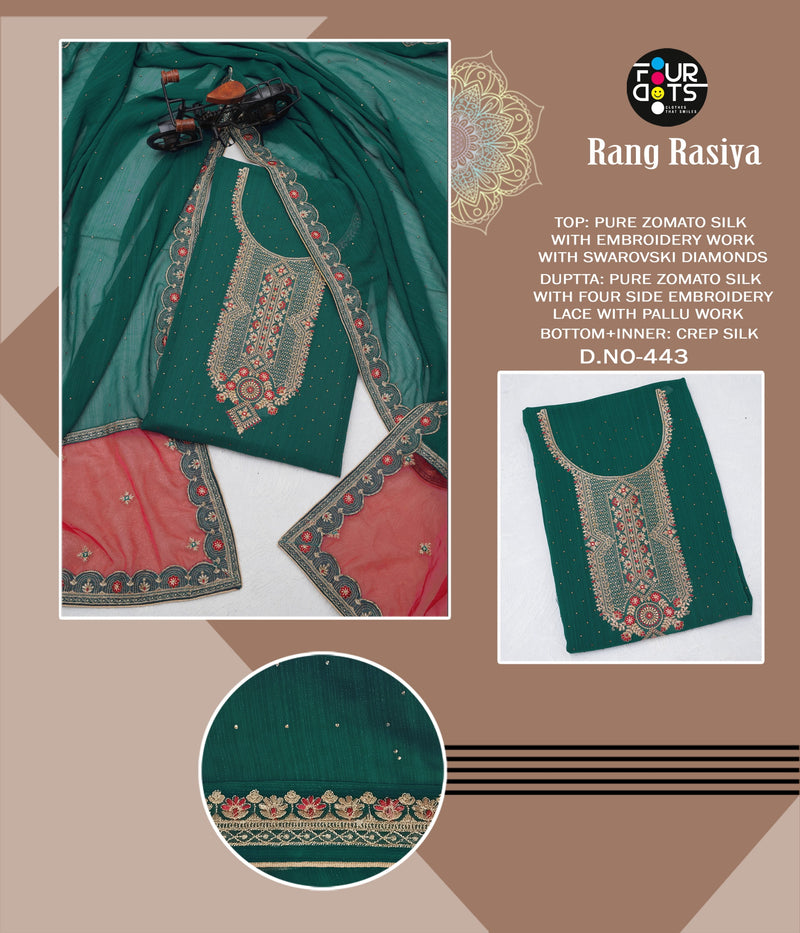 Four Dots Rang Rasiya 441-444 Pure Silk With Embroidery Daimond Work Salwar Suit