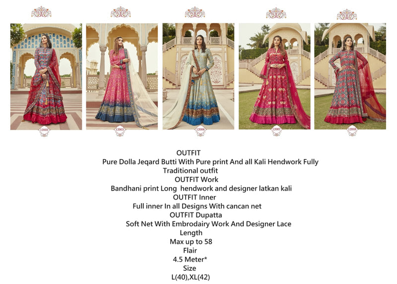 Virasat Gajgamini Printed Dola Jacquard With Hand Work Designer Gown With Dupatta
