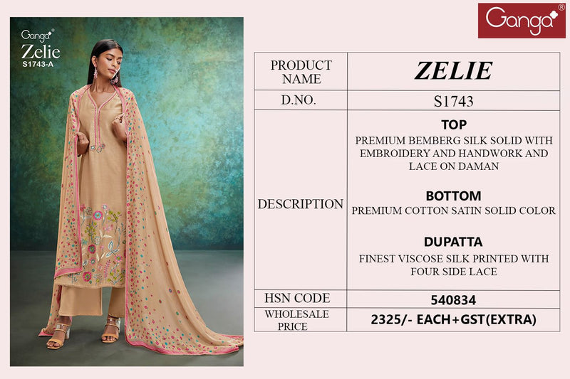 Ganga Zelie 1743 Emberg Silk With Embroidery Designer Traditional Wear Suits