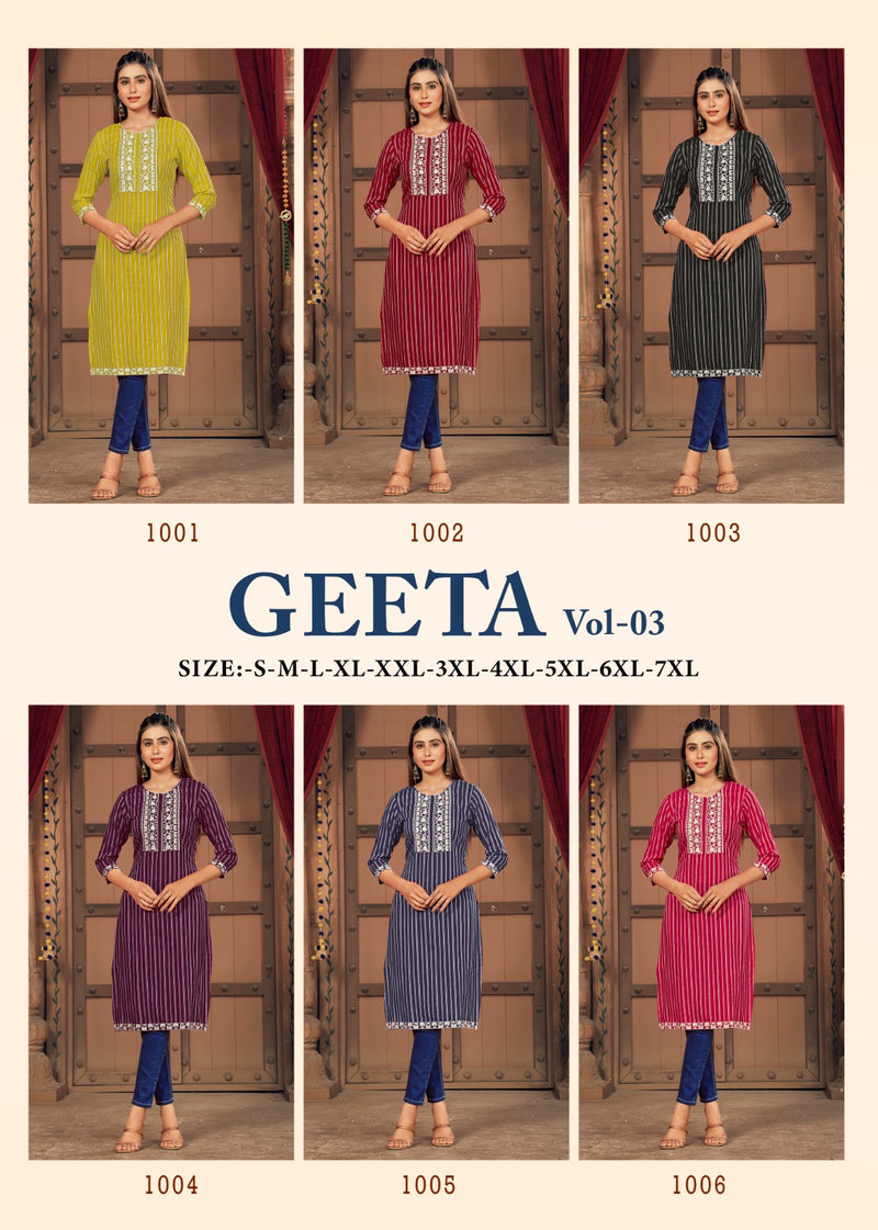Banwery Fashion Geeta Vol 3 Silk Regular Wear Fancy Strip Kurtis