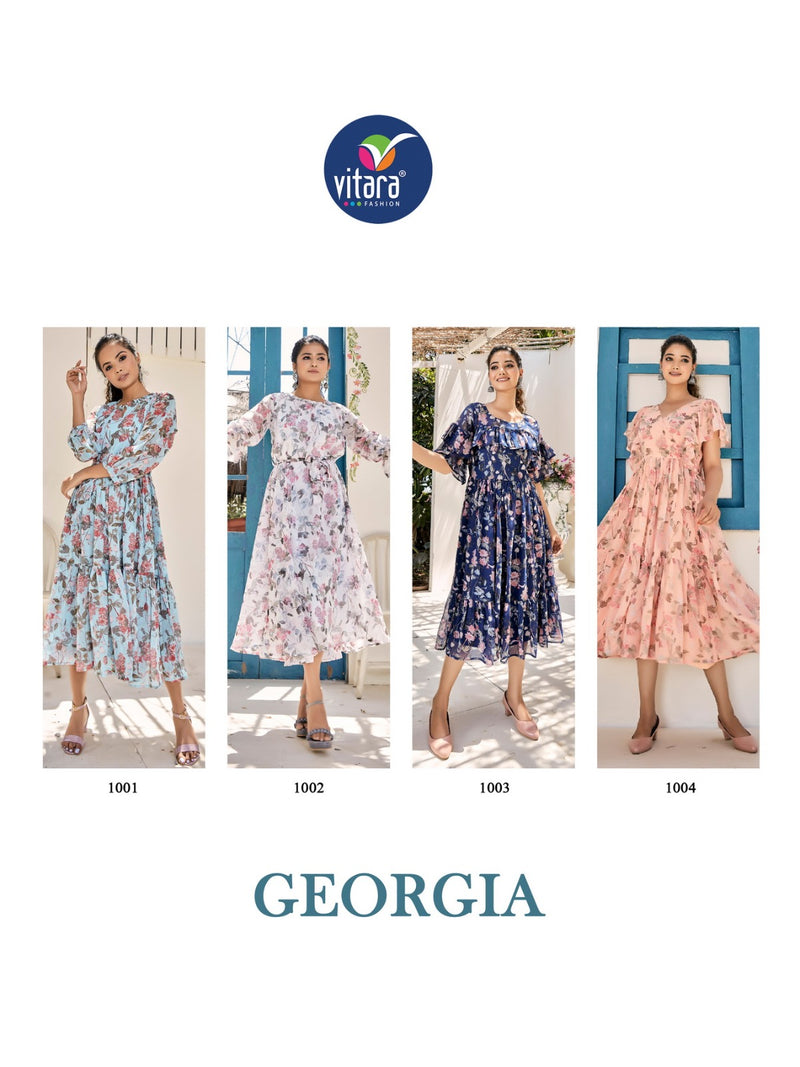 Vitara Fashion Georgia Printed Georgette Fancy Party Wear Kurtis