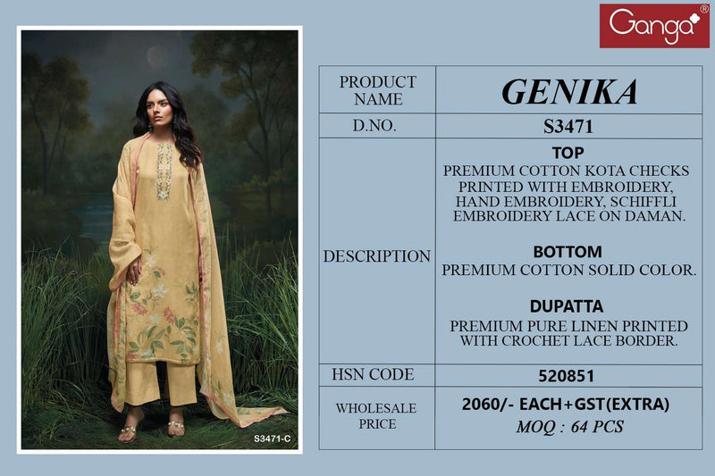 Ganga Genika 3471 Premium Cotton Embroidered Work Salwar Kameez